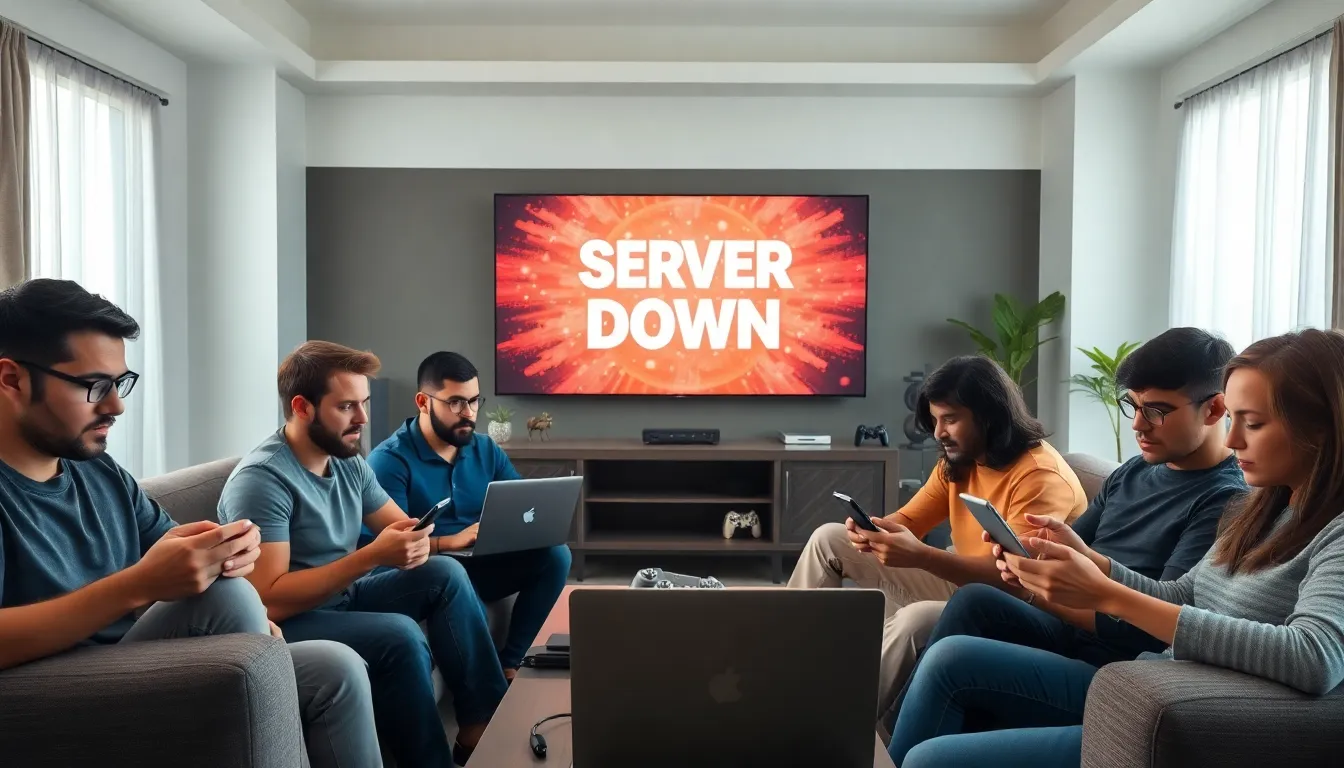 gamers expressing concern over OSRS server downtime in a modern living room.