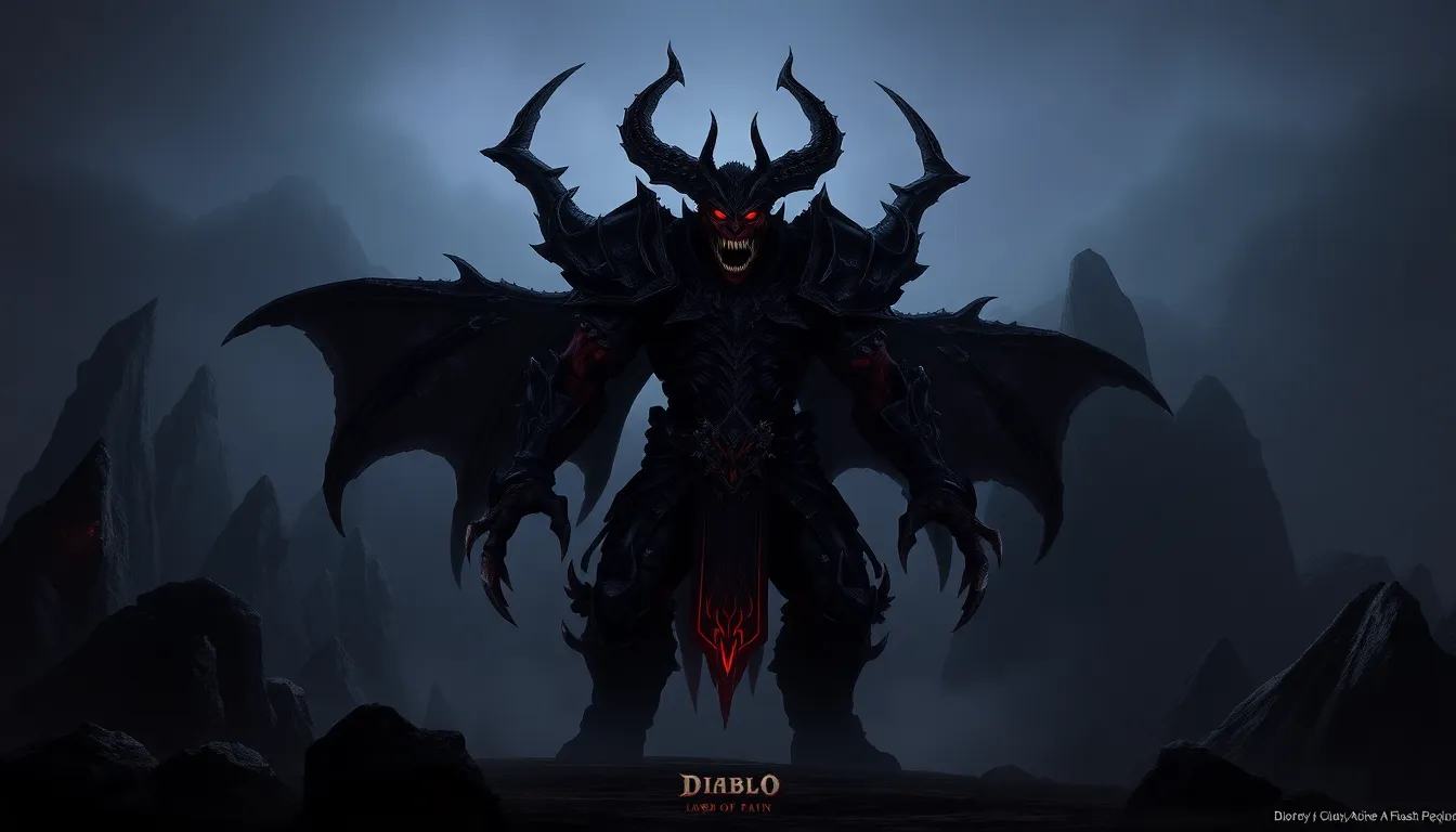 Duriel, the Lord of Pain, in a dark, ominous landscape.